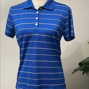 Nike Women's Blue and White Striped Button Down Shirt